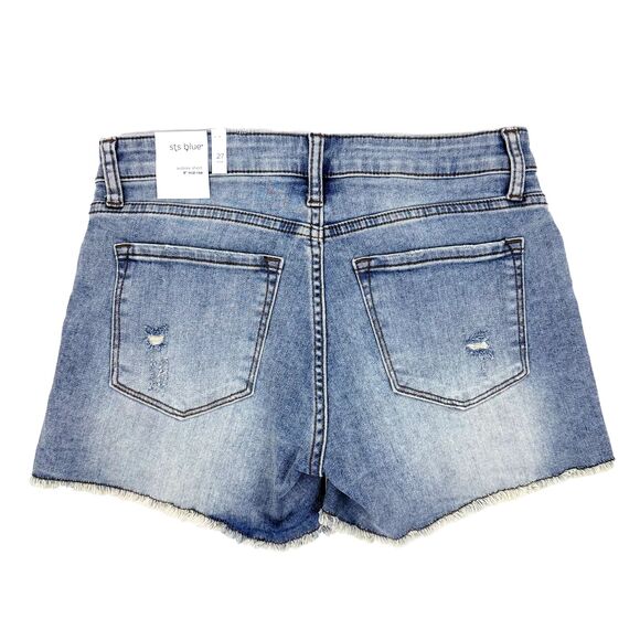 STS BLUE Aubrey Denim Jean Shorts 27 Mid-Rise Capilla Blue Distressed NWT B60 - Picture 2 of 5